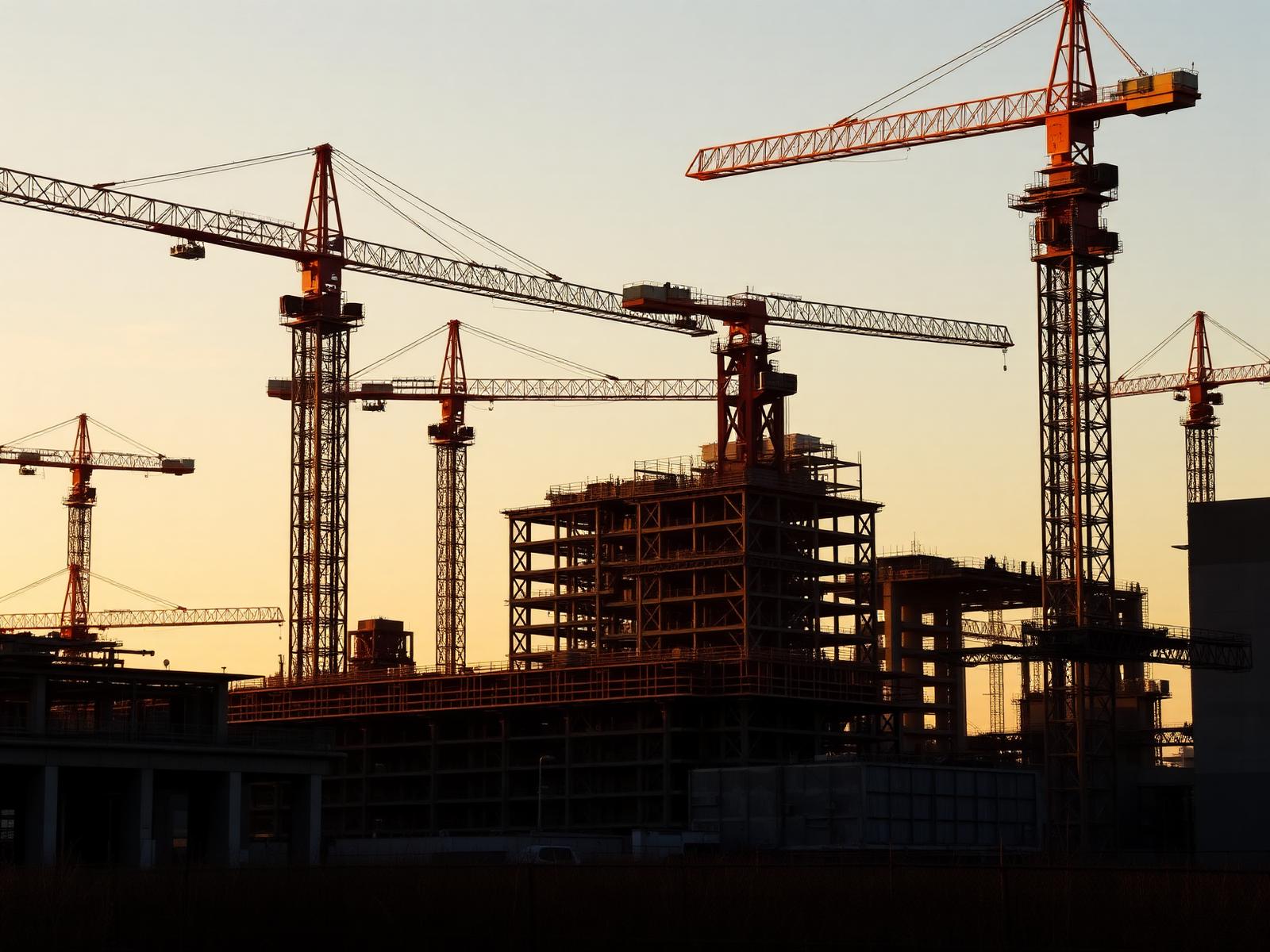 Industrial construction site at dawn